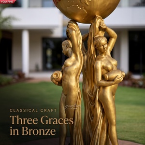 YOUFINE Escultura de Bronce de Tamaño Real 'El <span class=keywords><strong>Mundo</strong></span> Es Tuyo' con Globo Terráqueo, Estatua para Vestíbulo de Grand Hotel y Plaza Pública - Product Image 2