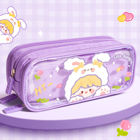 Ours de dessin animé mignon personnalisé étui à crayons transparent en toile TPU pour filles sac à crayons étanche pour écoliers pour filles