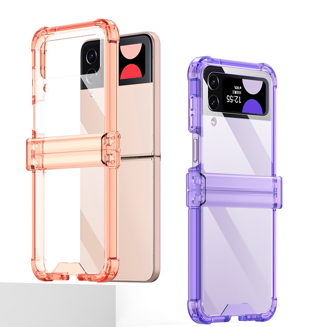 New Ultra-Thin Clear PC Material Phone Case for for Z Flip 3/4/5/6/7 with Air Cushion & Transparent Hinge Protection