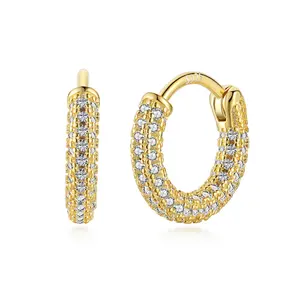 Minimalist Wholesale 18K Gold Plated 925 Sterling Silver Hoop Huggie Pave Zircon Huggie Earrings For Women