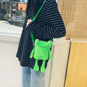 Sac bandoulière créatif en peluche grenouille verte style dessin animé pour femme, pratique pour cosmétiques et bijoux, sac messager mignon - Product Image 2