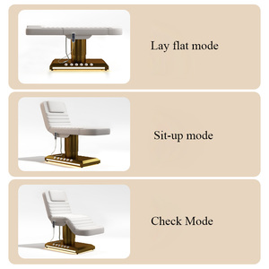 Table de massage électrique moderne de luxe en cuir blanc pour salon de beauté, lit de soin incurvé pour le visage et les cils - Product Image 5