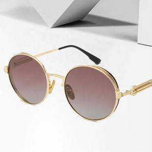 Gafas de sol de marco redondo para hombre y mujer, lentes de sol Punk redondas Vintage con patas de primavera, con logotipo de círculo de Metal, nuevas - Product Image 1