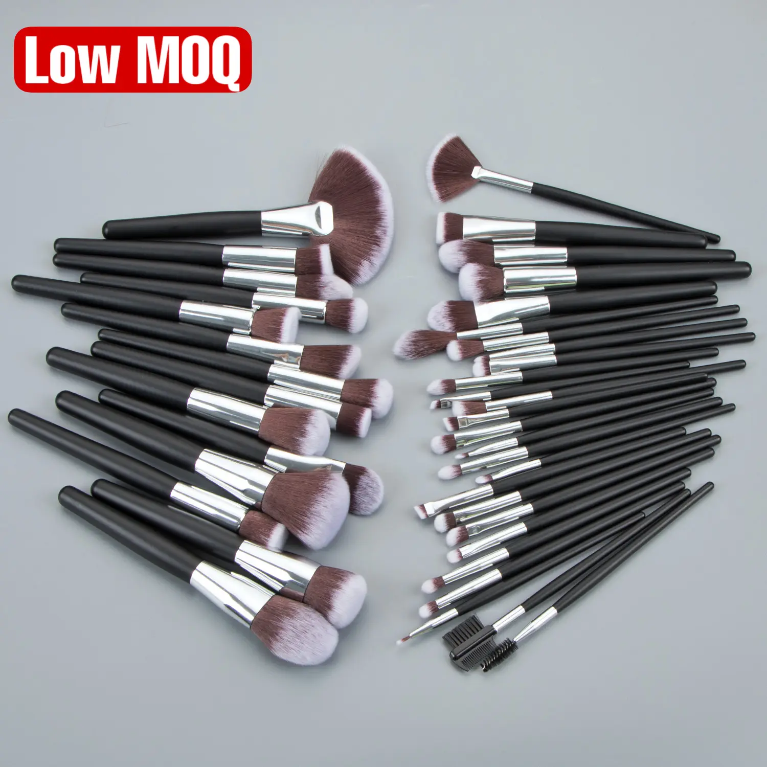 40pcs High Quality Black White Cosmetic Face Eye Brush Kit Wood Handle Private Label Makeup Brushes Set