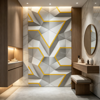 Panneau mural décoratif géométrique 3D en marbre UV gris et jaune pour hall d'hôtel et mur de fond TV, vente en gros usine