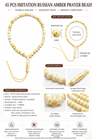 45 Butir Tasbih Imitasi Amber Rusia, Butiran Doa Bermotif Marmer, Tasbih Oval untuk Ibadah Islam & Hadiah Idul Fitri