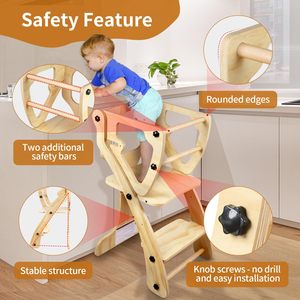 Tour d'apprentissage en bois au design moderne, pliable, tabouret d'aide pour <span class=keywords><strong>la</strong></span> cuisine pour les tout-petits et les enfants - Product Image 3
