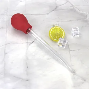 Customized High Quality Meat BBQ Injection Needle Plastic Bottle Turkey Oil Baster and Red TPR Head Meat Baster