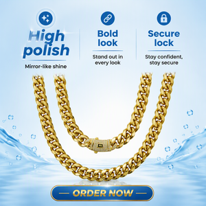 Großhandel 14K 18K Gold PVD Edelstahl Cuban Link Halskette für Herren 6mm-10mm Miami Curb Federverschluss Zirkon Perle Hauptstein Gold - Product Image 2