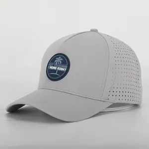 Quality Caps Custom Logo High Quality 5 Panel Laser Cut Hole Perforated Gorras Sports Performance Hat Mens Water Resistant Proof Baseball Cap