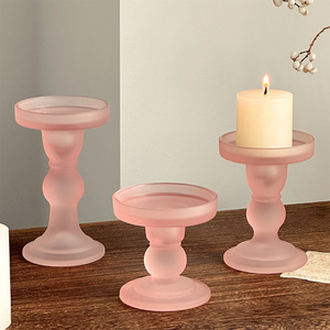 Porte-<span class=keywords><strong>bougie</strong></span> vintage rose en verre givré, élégant et luxueux <span class=keywords><strong>pour</strong></span> mariage, décoration de table à la maison - Product Image 5