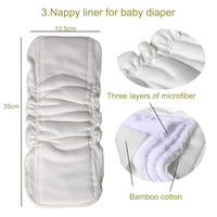 Insert de couche lavable direct d'usine 1-3 ans doublures de couche en microfibre de coton de fibre de bambou super absorbantes pour la couche de bébé