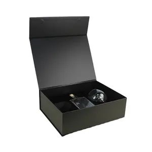 Insert magnétique personnalisé de luxe en carton noir EVA magnétique mat emballage de boîte de bouteille de vin produits en verre boîte d'emballage cadeau