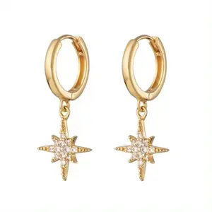 YINJU 14k Gold 18k Gold Classic Gold Star Dangling Earring Hoop Silver 925 Jewelry