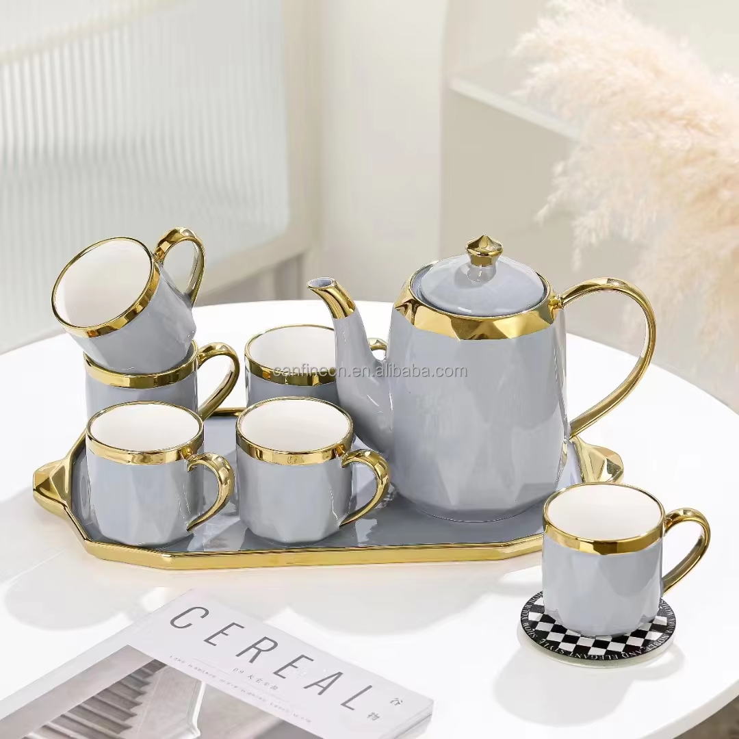 Luxury Ceramic Coffee Cup Set with Gold Rim & Porcelain