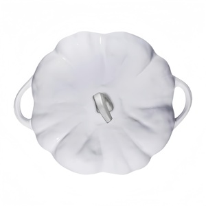 <span class=keywords><strong>Cocotte</strong></span> en fonte émaillée en forme de <span class=keywords><strong>citrouille</strong></span> avec bouton unique et deux poignées pour la cuisine et la pâtisserie - Product Image 4
