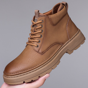 Bottes d'hiver en cuir pour hommes, style Martin, à bout rond, à lacets, avec doublure en fourrure, antidérapantes, chaussures décontractées pour l'extérieur - Product Image 1
