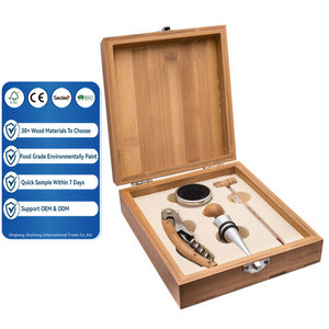 전문 4 조각 와인 도구 액세서리 키트 나무 상자 와인 코르크 스크류 세트 와인 액세서리 빈 나무 상자 - Product Image 1