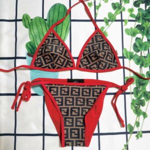 Traje de Baño de Dos Piezas con Estampado Geométrico y Cuello Halter, Diseño Clásico y Lujoso para el Verano, Bikini de Diseñador para Mujer - Product Image 2