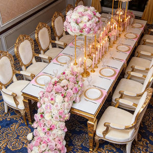 Mesa de Comedor Rectangular de Lujo, Acero Inoxidable Dorado, Mesa para Eventos de Hotel y Bodas, Juego de Mesa de Comedor Moderno - Product Image 1