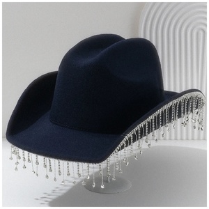 Chapeau de cowboy unisexe pour <span class=keywords><strong>femme</strong></span>, à large bord incurvé, avec garniture en strass et pompon, idéal pour les enterrements de vie de jeune fille - Product Image 6