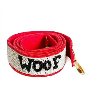 Red Beaded <b>Dog</b> Leash With "Woof" Text Metal Hook Adjustable Fashion <b>Design</b> - Product Image 1