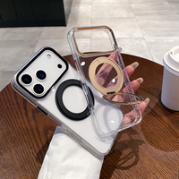Coque de téléphone magnétique transparente anti-jaunissement avec protection d'objectif métallique et béquille 360 antichoc pour iPhone 18 Pro Max 17 16 15 13 12