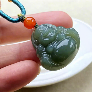 Collana con Pendente Buddha in Giada Naturale Hetian Qingshui, Catena Unisex per Maglione, per Vendita all'Ingrosso - Product Image 3