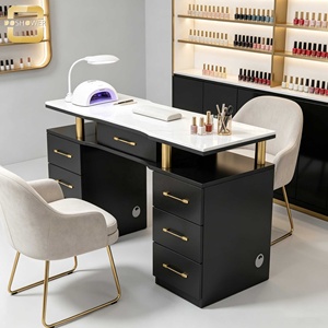 Estación de Manicura Moderna de Alta Calidad con Superficie de Mármol y Cajones de Almacenamiento para Salón de Uñas, Salón de Belleza y Estudio en Casa - Product Image 3