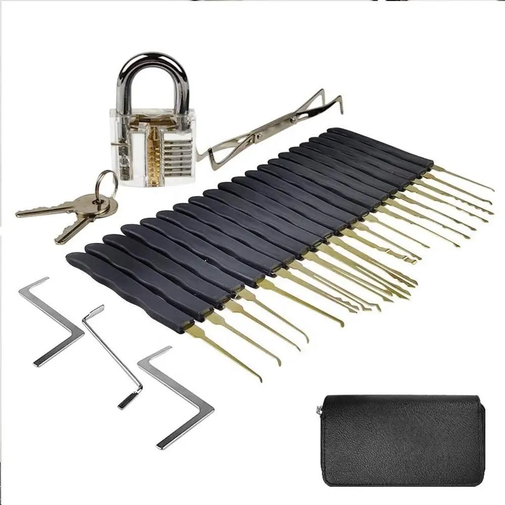 24pcs locksmith supplies lock pick tools lock set with Transparent Practice Padlock locksmith tool lockpicking