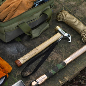 Marteau multifonctionnel en laiton pour l'extérieur, avec manche en bois, extracteur de piquets de tente, outil de sécurité pour le camping et la randonnée, 30cm - Product Image 5