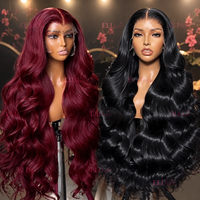 Pelucas de Cabello Humano Pre-Plucked con Ondas Corporales y Mechas, Color Negro Jengibre, 13x4 HD, Sin Pegamento, con Encaje Frontal Transparente HD