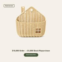 Panier de rangement mural en rotin tressé à la main, écologique, en forme de maison, pour chambre d'enfant, logo personnalisable