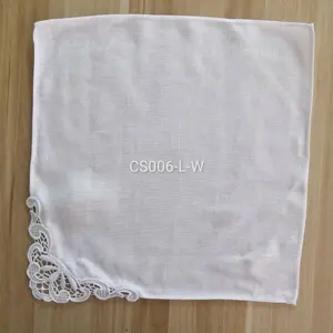 CS006-L белая льняная блузка рубашка 12x12 дюймов кружевных носовых платков