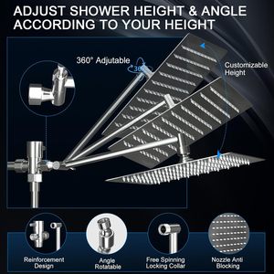 Ensemble <span class=keywords><strong>de</strong></span> douche pluie et douchette à main, douche pluie haute pression réglable <span class=keywords><strong>de</strong></span> 10 pouces avec bras d'extension et tuyau <span class=keywords><strong>de</strong></span> 60 pouces, argent - Product Image 6