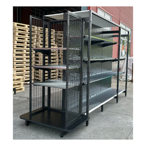 Présentoir de vente au détail métallique double face avec grille métallique de 50 mm, gris, pour supermarché - Product Image 4