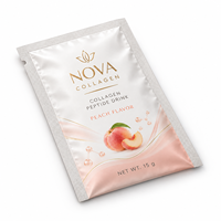 Sachet personnalisé imprimé en aluminium pour poudre de boisson au collagène saveur pêche 15g, avec encoche de déchirement pour complément beauté