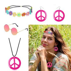Pesenar femmes Hippy Suit-1960s et 1970s rétro lunettes paix logo collier tournesol couronne bandeau - Product Image 1