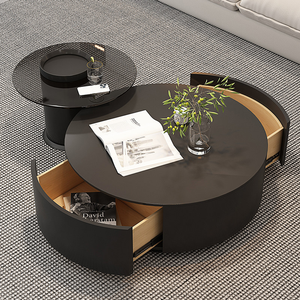 Ensemble de <span class=keywords><strong>table</strong></span> basse <span class=keywords><strong>en</strong></span> <span class=keywords><strong>verre</strong></span> minimaliste moderne <span class=keywords><strong>avec</strong></span> rangement pour petit salon - design rond, meubles de salon - Product Image 2