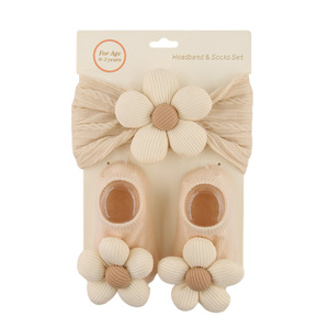 Ensemble bonnet et chaussettes pour bébé, motif floral, couleur lait <span class=keywords><strong>curry</strong></span>, 100% coton, bandeau pour cheveux, bonnet pour nouveau-né, vente chaude transfrontalière - Product Image 6