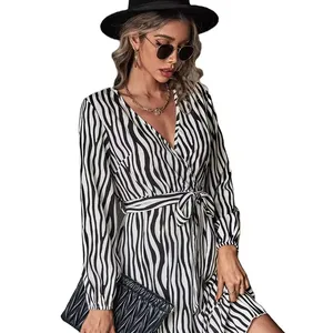 New product Crossover V-neck Long Sleeve Dress New Women&#39;s Fashion Best Seller Classic Support clothing manufacturers custom