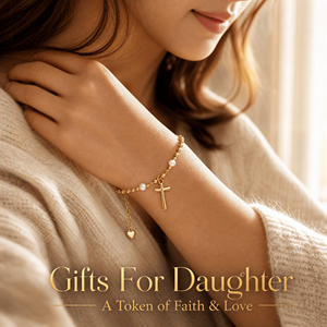 Braccialetto con Croce, Regalo per Figlia, Gioielli di Fede Cristiana con Ciondolo a Croce <span class=keywords><strong>e</strong></span> Perla per Donne <span class=keywords><strong>e</strong></span> Ragazze, Prima Comunione - Product Image 6