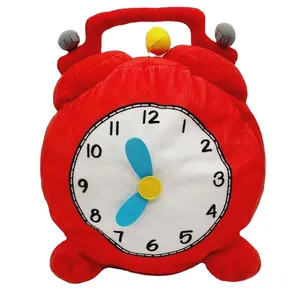 1493 Red Cartoon Plush Alarm Clock Pillow Moving Hands Toy Stuffed Plush Animal Alarm Clock