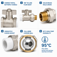 Robinet à boisseau sphérique manuel en laiton, double union 20mm-32mm, pour eau PPR, personnalisable OEM