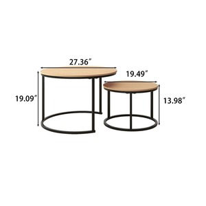 Wood Round Coffee <b>Table</b> Set Minimalist Modern Living Room <b>Small</b> Home Design Black Metal Frame Light Luxury Style - Product Image 3