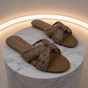 Sandales plates à plateforme pour femmes, nouveau style, avec strass, <span class=keywords><strong>tissu</strong></span> en maille croisée, légères, résistantes, pour l'été - Product Image 3