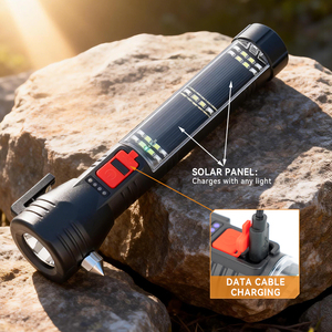 Nouvelles lampes torches LED solaires rechargeables par USB, lampe torche de voiture, lampes tactiques ABS avec <span class=keywords><strong>coupe</strong></span>-circuit et marteau de sécurité - Product Image 4