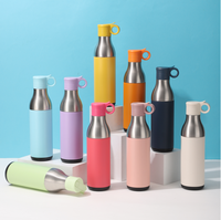 Nouveauté : Bouteille d'eau isotherme double paroi 400 ml + 400 ml en acier inoxydable 304 (intérieur et extérieur) avec couvercle à paille et fonction refroidisseur de canettes 2-en-1