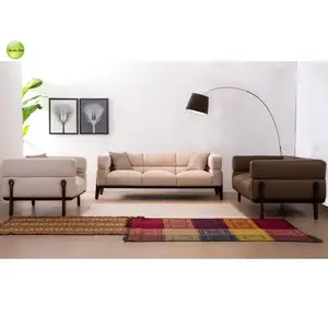 Pemasok Pabrik Set Sofa Ruang Tamu Besar Desain Sofa Kecil dengan Sandaran Tangan Kayu untuk Penggunaan Apartemen
