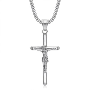 Collier Croix <span class=keywords><strong>Crucifix</strong></span> Jésus en Acier Inoxydable, Pendentif Religieux Catholique, Bijou de Foi, Cadeau pour Hommes et Femmes, Usage Quotidien - Product Image 4